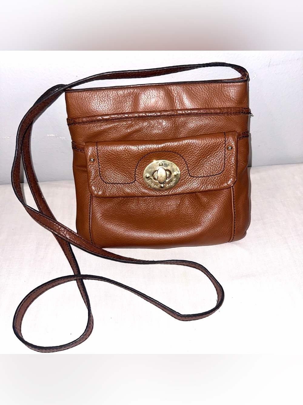 Vtg Etienne Aigner Brown Leather Crossbody Bag with Turn-Lock Pocket